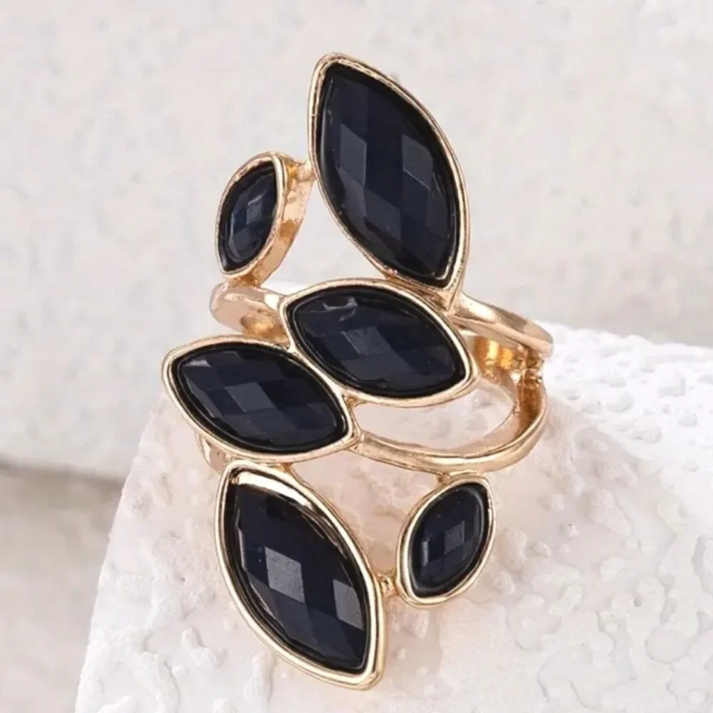 Navy Geometric Personality Versatile Leaf Single Ring Female